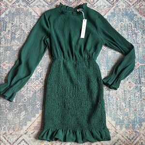 She + Sky Green Smocked Ruffle Sheath Dress